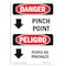 Signmission OSHA, Pinch Point Bilingual, 10in X 7in Rigid Plastic, 7" W, 10" L, Spanish, OS-DS-P-710-VS-1716 OS-DS-P-710-VS-1716 - alternate 1